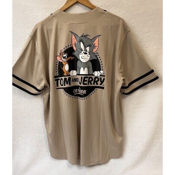 Tom & Jerry Men's‎ Front&Back Graphic Jersey Baseball Shirt NEW - Picture 2 of 11